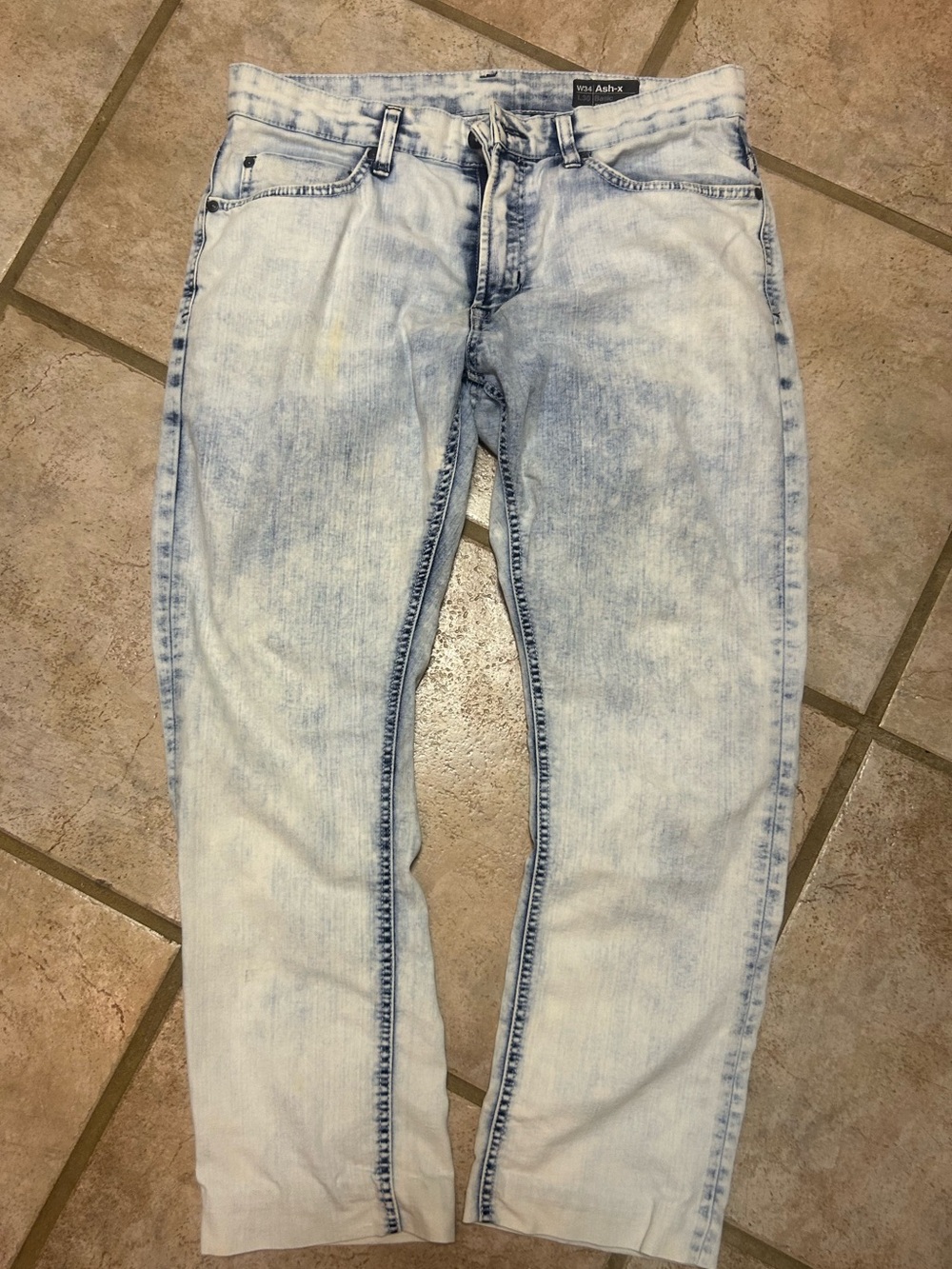 Ash-X Men’s W34 L30 Skinny Straight Light Wash Acid Wash Jeans Y2K